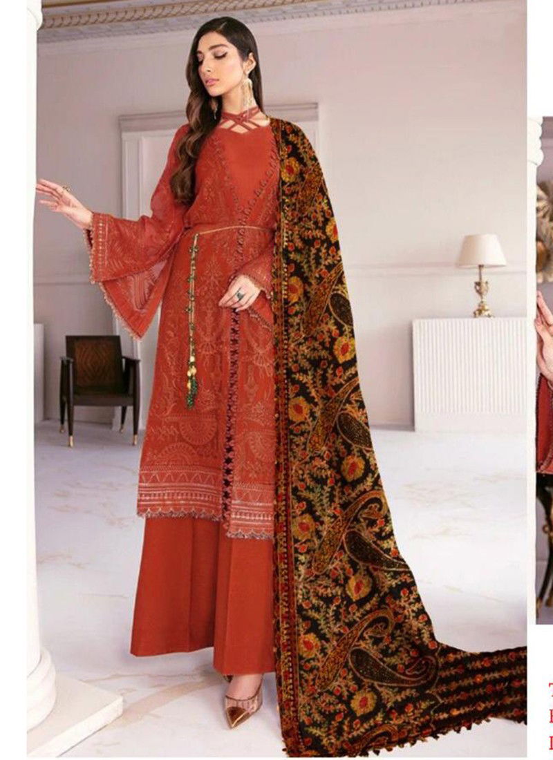 Orange Colour RAMSHA DILRUBA Georgette With Heavy Embroidery Festive Wear Pakistani Suit Salwar Suit Collection DILRUBA A